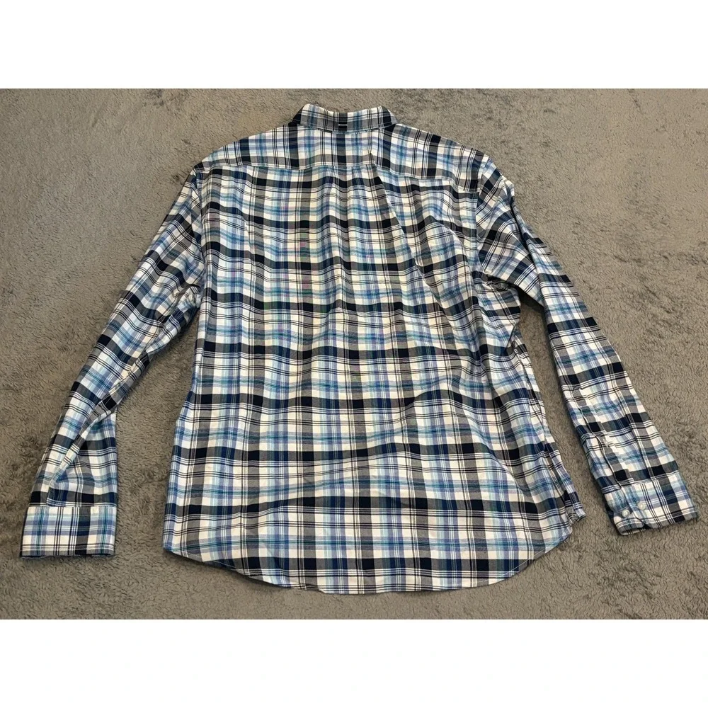 Banana Republic Mens XL Blue Plaid Stretch Oxford Grant Fit Long Sleeve Shirt